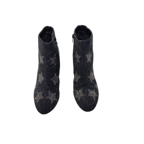 INC Floriann5 Ankle Booties 10 Black Sparkle‎ Silver Star Chunky Heel Holiday - Picture 6 of 11